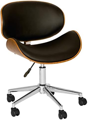 Armen Living Daphne Office Chair in Black Faux Leather and Chrome Finish, 33" x 21" x 20"