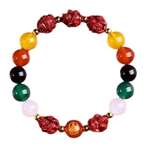 YNIYUJKL Lucky Bracelets,Feng Shui Bracelet Agate Crystal Bracelet Chinese Zodiac Animals Bracelet Cinnabar Quartz Bracelet Multi Gemstone Crystal Bracelet Buddhist Amulet Chakra