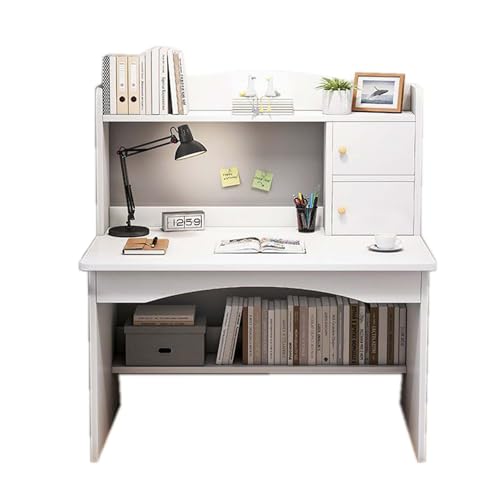 Escritorio compacto para computadora con estantes, estación de trabajo ergonómica de madera para oficina en casa, mesa de PC de estilo simple para espacios pequeños, soluciones multifuncionales para