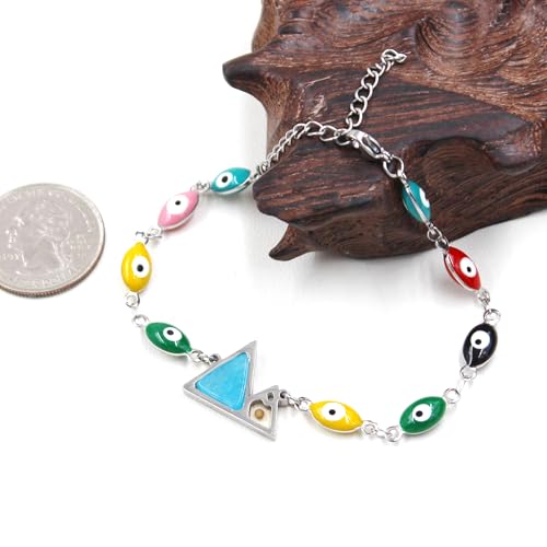 Image of Multi-color Evil Eye Bracelet, Round Star /Triangle /Heart /Round Mountain Faith Seed Charm Adjustable Jewelry for ladies Religious Gifts