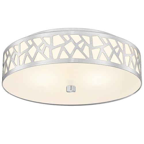 VICNIE 2-Light Flush Mount Ceiling Light 12 inch Modern Ceiling Light Fixture with Brushed Nickel Metal and Frosted Glass Shade for Hallway Kitchen Bedroom