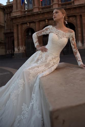 Wedding Dress for Bride Boho Beach Wedding Gown for Women Tulle Lace Bridal Dress with Long Sleeves3