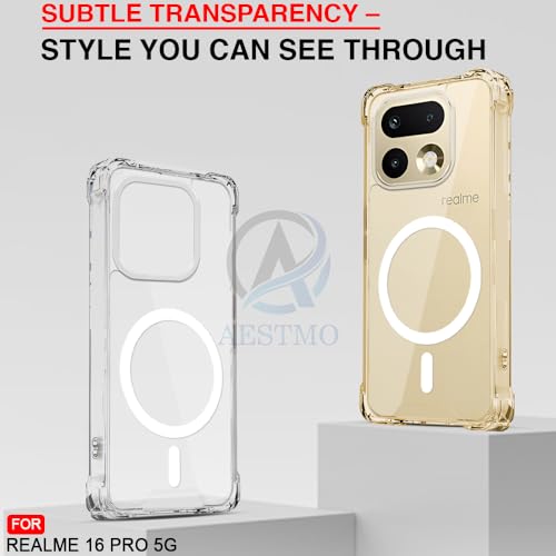 Image of AESTMO Clear Back Cover for Realme 16 Pro | 360 Protection | Transparent Back Cover for Realme 16 Pro (PC + TPU, Compatible with MagSafe Accessories, Transparent Bumper)