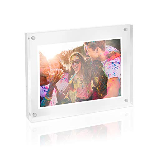 Isaac Jacobs 6” X 8” Super Thick [28Mm Thickness] Clear Acrylic Magnetic Block Picture Frame, Double-Sided, Frameless, Freestanding, Floating Photos, For Desktop & Tabletop Display (6X8) #TOP4