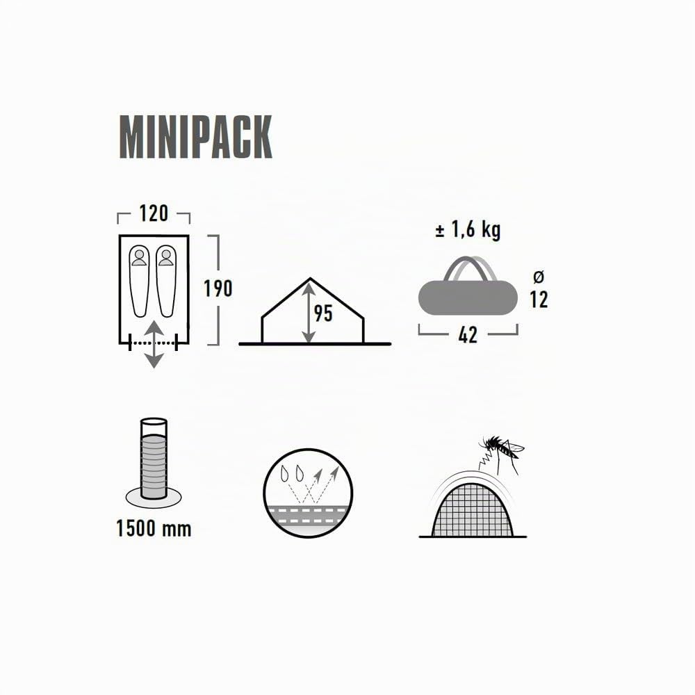 High Peak - Tienda de campaña para 2 personas, tienda de campaña con fondo de bañera, 1500 mm, impermeable, sistema de ventilación, protección contra mosquitos, peso ligero y pequeño tamaño