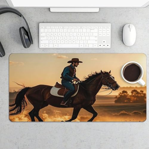 Desk Pad Protector 24x12 Inch Extended Cowboys Riding Horses