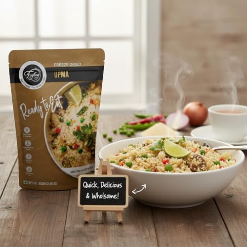 Image of FzyEzy Gourmet Freeze-Dried Upma - Authentic South Indian Breakfast Delight | Instant Ready-to-Eat Savory Semolina Meal | No Preservatives | Gluten-Free | Rich Traditional Flavor & Aroma | Just Add Hot Water | 68g Pack