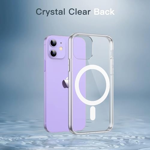 Image of Magnetic Silicone Case for iPhone 12 Mini Compatible with MagSafe, Shockproof Phone Bumper Cover, Anti-Scratch Clear Back (Clear)