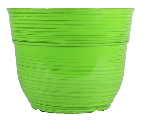 Garden Elements Glazed Brushed Happy Large Plastic Planter, Bright Green, 15" #TOP25