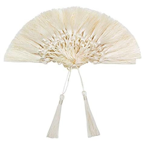 VAPKER 100 Pieces Cream Tassels 13cm/5-Inch Silky Handmade Soft Tassels Floss Bookmark Tassels with 2-Inch Cord Loop for Jewelry Making, DIY Projects, Bookmarks,Gold Cover