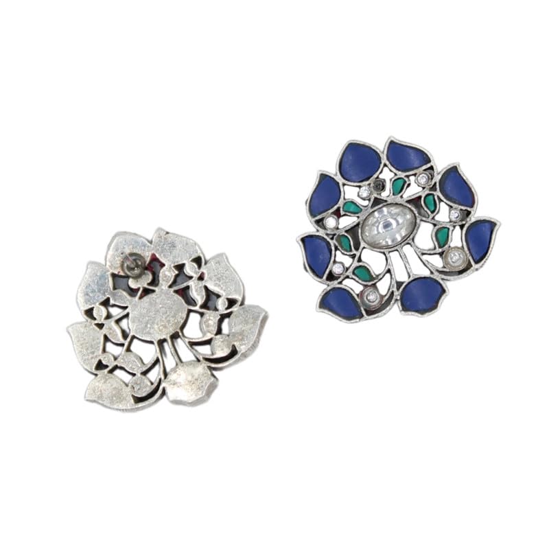 Sangeeta Boochra 925 Sterling Silver Blue Lapis with Kundan Floral Earring | Fine Jewellery for Women & Girls | Certificate of Authenticity and 925 Stamp | Handcrafted - Image 3