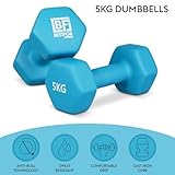 Bestfor Pair of 5kg Hex Anti Roll Non Slip Neoprene Dumbbell Weights For Exercise, Fitness, Workouts, Lifting with Exercise Chart - Image 3