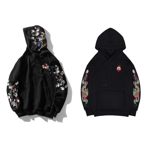 Niepce Inc Streetwear Magpie Dragon Embroidered Hoodies for Men (Large)