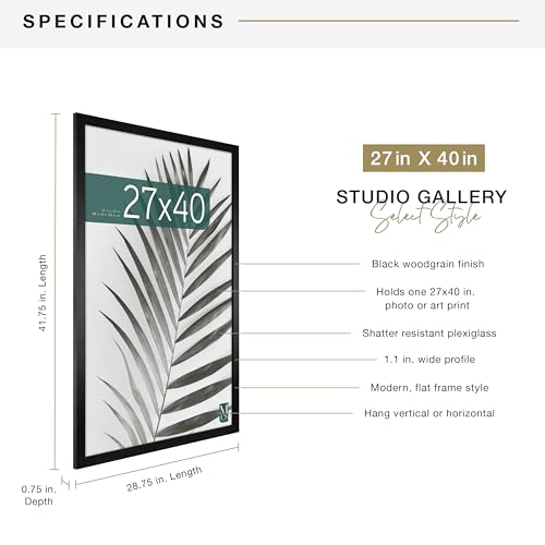 MCS Studio Gallery Movie Poster Frame 27x40 Black Woodgrain, Vertical & Horizontal Wall Hanging Large Picture Frame for Photos, Artwork & Custom Posters (1-Pack)