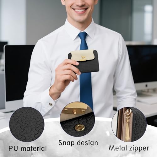 Bifold Womens Wallet, Leaf Snap Card Holder Wallet Cute Small Wallets for Women with Zipper Coin Pocket ID Window (Blue)4