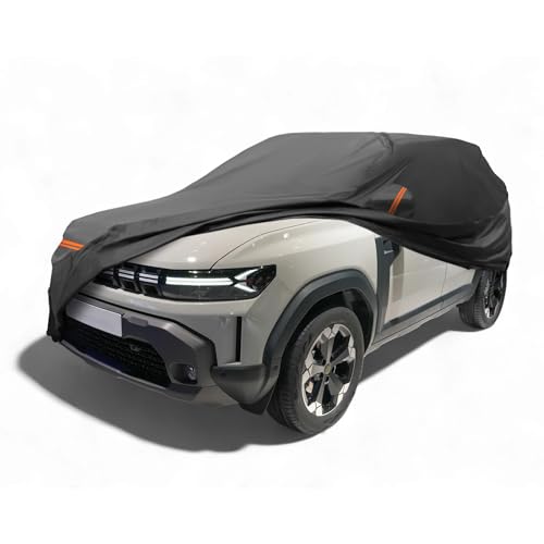 A ABSOPRO Copertura Auto per Dacia Duster 2010-2023 PEVA Spunlace Cotone Esterno Copertura Auto Completa Meteorologiche Impermeabile Antivento Sole Pioggia Neve Protezione Zipper Porta Nero