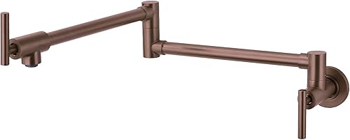 Grifo de llenado de ollas en oro rosa cepillado con válvula de 2 manijas, grifo de cocina de acero inoxidable con boquilla extra larga de 24