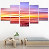 SIGNWIN 5 Panel Canvas Wall Art Modern Art Coastal Colorful Multicolor Photography Romantics Sunset for Home Decorations Ready to Hang - 60