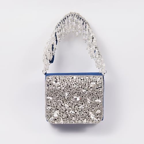 Image of THE TAN CLAN Kavya Beige Flap Over Bag Clutch Purses Luxury Evening Handbags with Handle