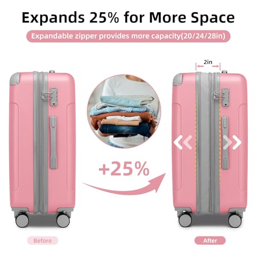 Image of LARVENDER Luggage Sets 6 Piece Hardshell Expandable Suitcases with Spinner Wheels TSA Lock, Lightweight ABS Travel Carry On Luggage Set for Women, Pink Grey