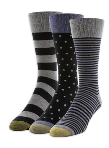 GOLDTOE Hampton Men's Gold Toe Dress Stripe Dots Crew Socks 3 Pack Size 6-12, Navy