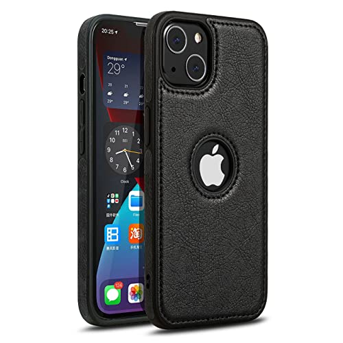 Mixroom - Custodia Cover Case per iPhone 13 Case in Eco Pelle Nero e TPU Silicone Morbido di Qualita Ultra Resistente.