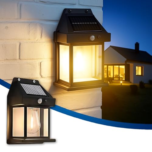Btag Sun-Powered Wall Light Outdoor with Motion Sensor – Waterproof Exterior LED Sconce Lamp, Auto Charging Security Light for Porch, Patio, Garden, Pathway & Yard Lighting. PO1 (SL002_Warm Yellow)