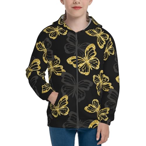 Golden Glitter Butterflies Kid Hoodies Boys Zip Up Sweatshirts Girls Pullover with Pocket3