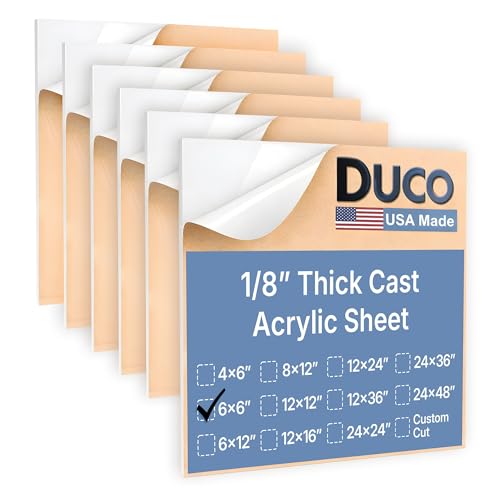 Image of Duco White Cast Acrylic Sheets 1 /8 inch (3mm) Thick 6 inch x 6 inch - 6 Pack of USA-Made Translucent White Plexiglass Sheet - Shatter Resistant Acrylic Board for Signs, Displays, Frames, & Decorative Projects
