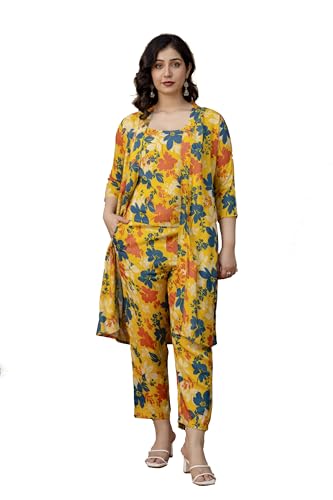 Image of Rayon Floral Printed Cord Set for Women|Western Dress|Three Piece Dress for Women|Round Neck|