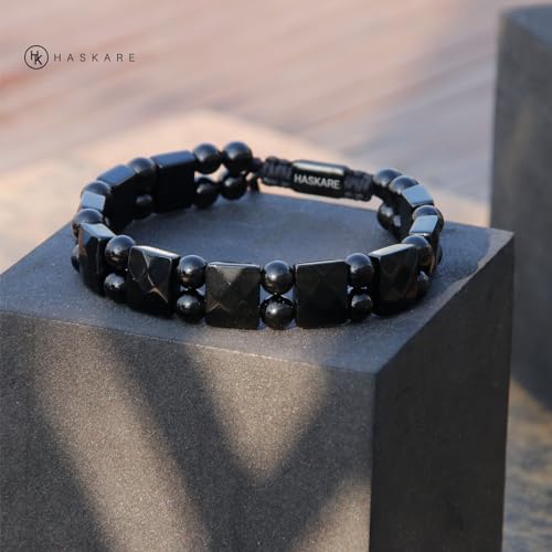 HASKARE Protection Healing Stone Bracelets for Men Unique Natural Crystal Black Obsidian Mens Bracelets, Masculine Energy Protection Men Beads Bracelet for Anxiety, Handmade Gifts for Husband Father3