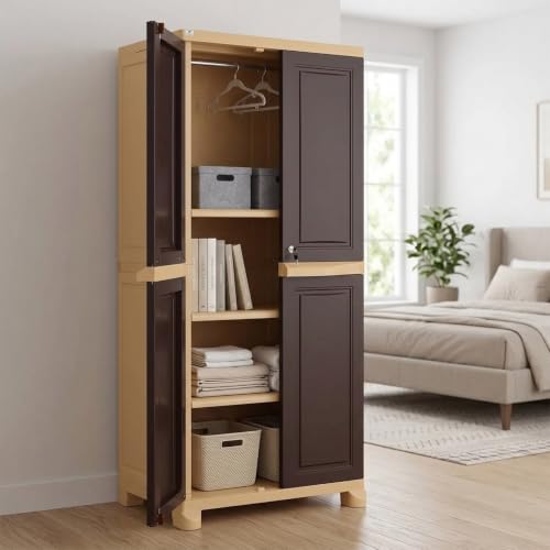 Image of Nilkamal Freedom Big 1 (FB1) Plastic Wardrobe for Storage|3-Year Warranty|Clothes Organizer|Shelves|Cupboard|Almirah for Home, Living Room, Bed Room|Adult & Kids|Weather Brown /Biscuit