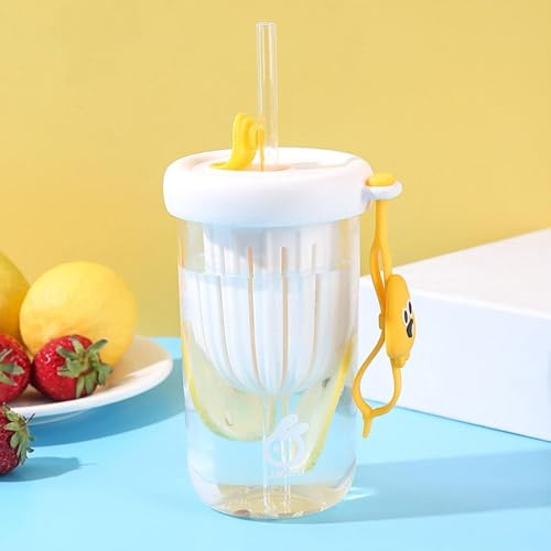 Image of Round Wave Cola Mug Can Sipper with Straw - 530ml Reusable Aesthetic Glass Tumbler for Juice, Milk, Smoothies, Iced Coffee, Tea, Water & More - Durable Drinking Cup (Glass)