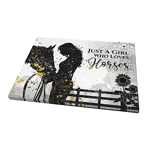 Ayrohe Inspirational Wall Art Rustic Horse And Girl Art Prints For Living Room Country Style Wall Decor New Beginning Quotes Poster Wood Framed Painting Farmhouse Home Decor Picture12X16Inch #TOP1