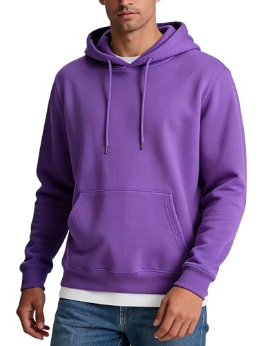 YiShiJie Purple Mens Hoodies Pullover Fleece Hooded Sweatshirts Casual Long Sleeve Midweight Athletic Hoodies with Kangaroo Pocket S
