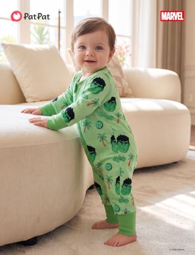 Disney Marvel Hulk Baby Boy Clothes Long Sleeve Romper,Soft Breathable Stretch Footie Bodysuit with Easy Diaper Zipper Green,12-18 Months - 1