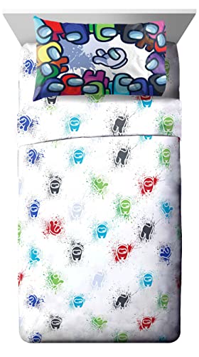 Image of Among Us Full Size Comforter Set 5 Piece Kids Video Game Bedding, Multi | Bed in a Bag, Comforter Sheets Pillowcases, Official Product, Soft Microfiber, Machine Washable, Easy Care, Kids Gift
