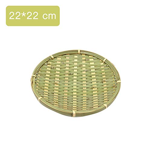 Applyvt Bamboo Storage Basket Handmade Bamboo Braided Plate Bamboo Sieve Round Snack Dish Fruit Basket