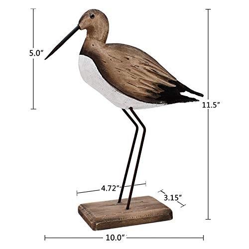 E-View Wooden Sea Bird Statue Seagull On Stand Decor Nautical Coastal Birds Sculpture Indoor Outdoor Animal Figurine Beach Themed Decoration Rustic Home Art For Bedroom Garden (11.5") #TOP4