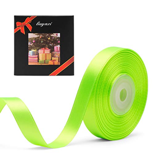 Image of Solid Color Double Faced Apple Green Satin Ribbon 5 /8 inch X 25 Yards, Ribbons Perfect for Crafts, Wedding Decor, Bow Making, Sewing, Gift Package Wrapping and More