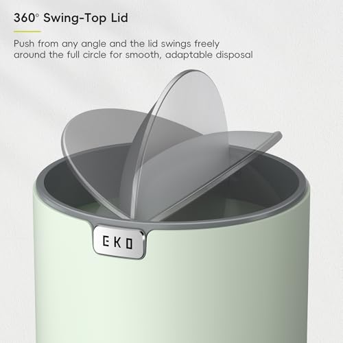 Image of EKO Fandy 0.4 Gal /1.5L Mini Tabletop Trash Bin with Swing-Lid, Desktop Trash Can for Bathroom Countertop, Vanity, Coffee or Office, Small Garbage Bin (Sage)