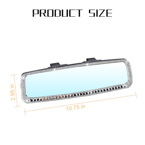Image of Osilly Bling Car Rearview Mirror, Decorations Rear View Mirror with Crystal Rhinestones & Diamonds, Car Interior Trim Accessories, Clip-on & HD Glass, Sparkly Gift (Silver-1)