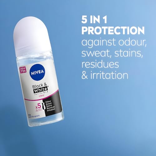 Nivea Black & White Invisible Clear Roll-On Deodorant 72h 25ml | Long-Lasting Freshness | Anti-Stain Formula | For All Day Protection Against Sweat, Odor & Yellow or White Marks on Clothes | 2-Pack - image 2