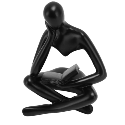 Cyrank Reading Women Statue, Thinker Statue Home Decor Elegant and Modern Reading Sculpture Decor Thinker Figure for Home Living Room Office Table Bookshelf Decor (Black)
