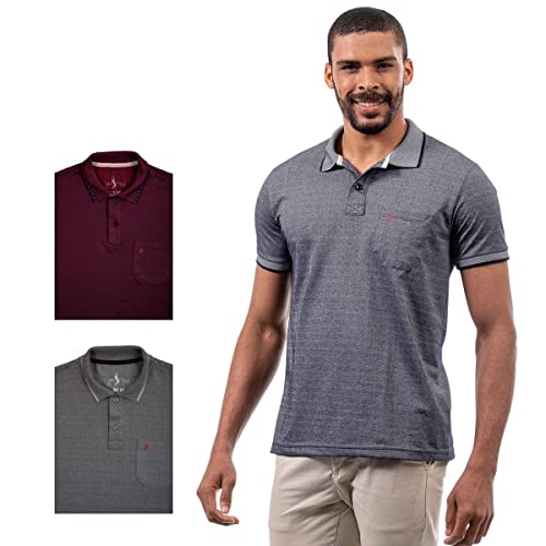 kit 3 Camisa Polo Bolso Básica Masculina Piquet Algodão John Pull
