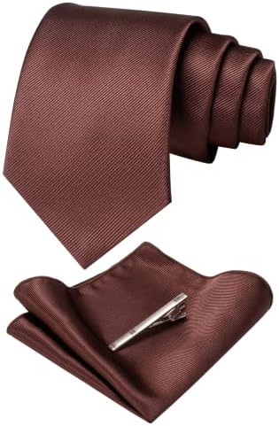 JEMYGINS Solid Color Formal Necktie and Pocket Square Tie Clip Sets for Men