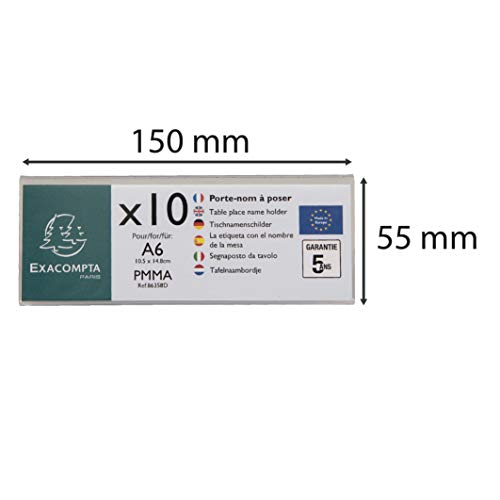 Exacompta 86358D 10er Pack Tisch-Namensschilder Querformat DIN A6 gefaltet aus hochwertigem Acryl beidseitig verwendbar UV beständig 15,0x5,5 cm Tischaufsteller Tischschild transparent