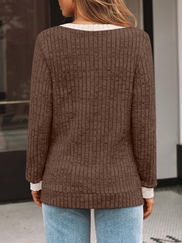 Image of AUTOMET Womens V Neck Long Sleeve Shirts Fall Tops 2026 Lightweight Sweater