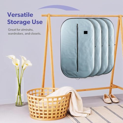 Image of Non Woven Blazer Cover with Zip | Hanging Coat Bags for Jacket, Saree, Shirt, Garments Clothes | Unisex Dress Wardrobe Organizer Folding Suit Covers, Grey | Pack of 12