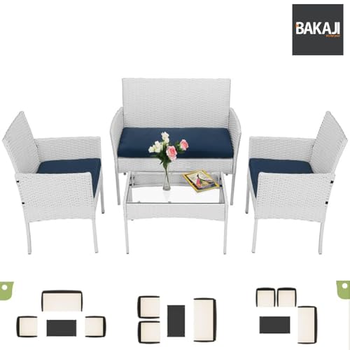 Salon de jardin polyrotin blanc d'exception avec table en verre